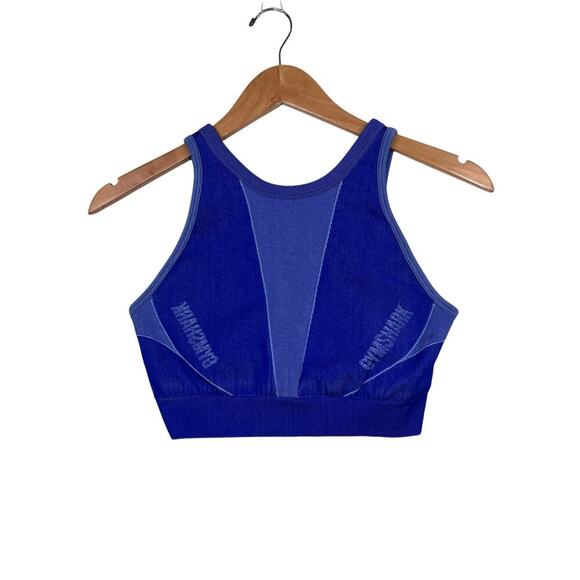 Gymshark compression fit women’s blue Colorblock sports bra with padding small - Picture 1 of 6